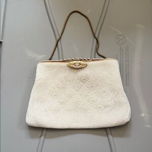 Saks Fifth Avenue Ivory Beaded Clutch made in France